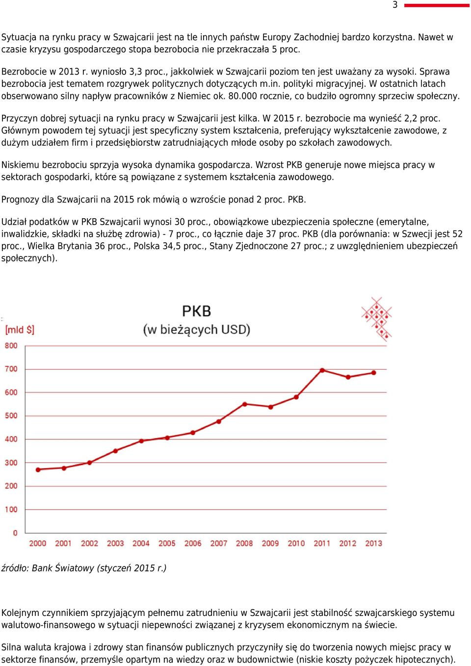 W ostatnich latach obserwowano silny napływ pracowników z Niemiec ok. 80.000 rocznie, co budziło ogromny sprzeciw społeczny. Przyczyn dobrej sytuacji na rynku pracy w Szwajcarii jest kilka. W 2015 r.