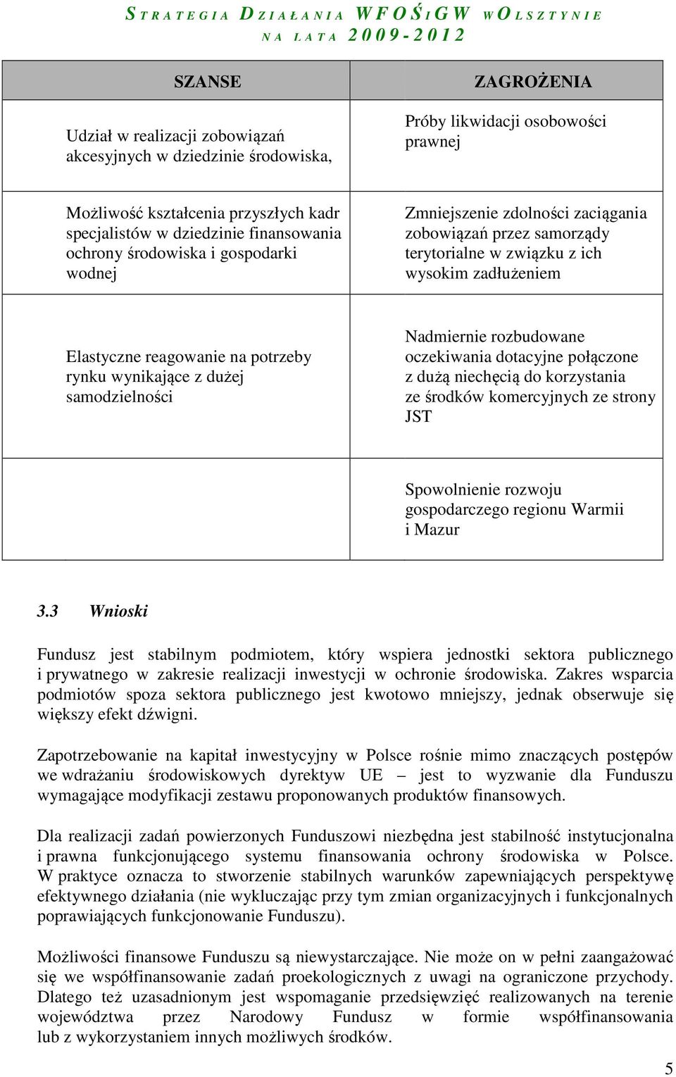 z dużej samodzielności Nadmiernie rozbudowane oczekiwania dotacyjne połączone z dużą niechęcią do korzystania ze środków komercyjnych ze strony JST Spowolnienie rozwoju gospodarczego regionu Warmii i