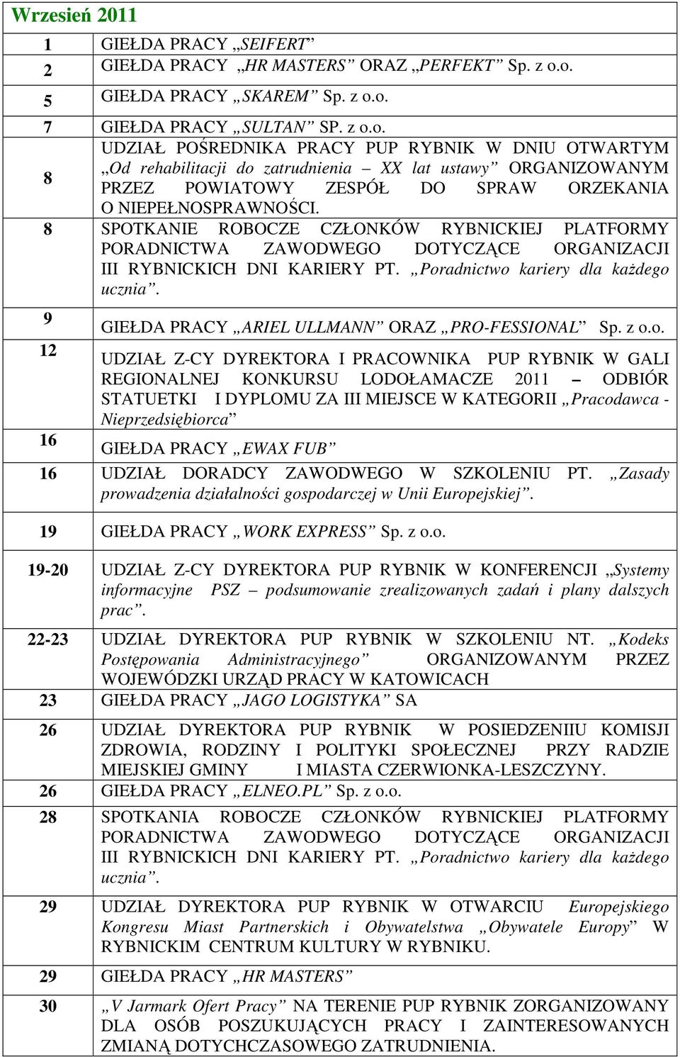 8 SPOTKANIE ROBOCZE CZŁONKÓW RYBNICKIEJ PLATFORMY PORADNICTWA ZAWODWEGO DOTYCZĄCE ORGANIZACJI III RYBNICKICH DNI KARIERY PT. Poradnictwo kariery dla każdego ucznia.