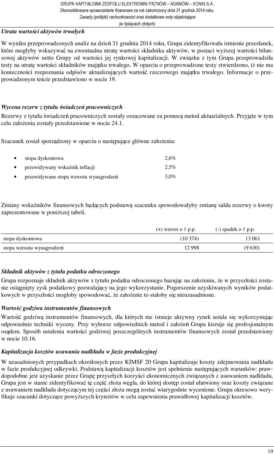 W związku z tym Grupa przeprowadziła testy na utratę wartości składników majątku trwałego.