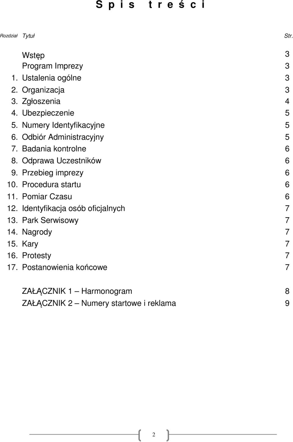 Przebieg imprezy 6 10. Procedura startu 6 11. Pomiar Czasu 6 12. Identyfikacja osób oficjalnych 7 13. Park Serwisowy 7 14.