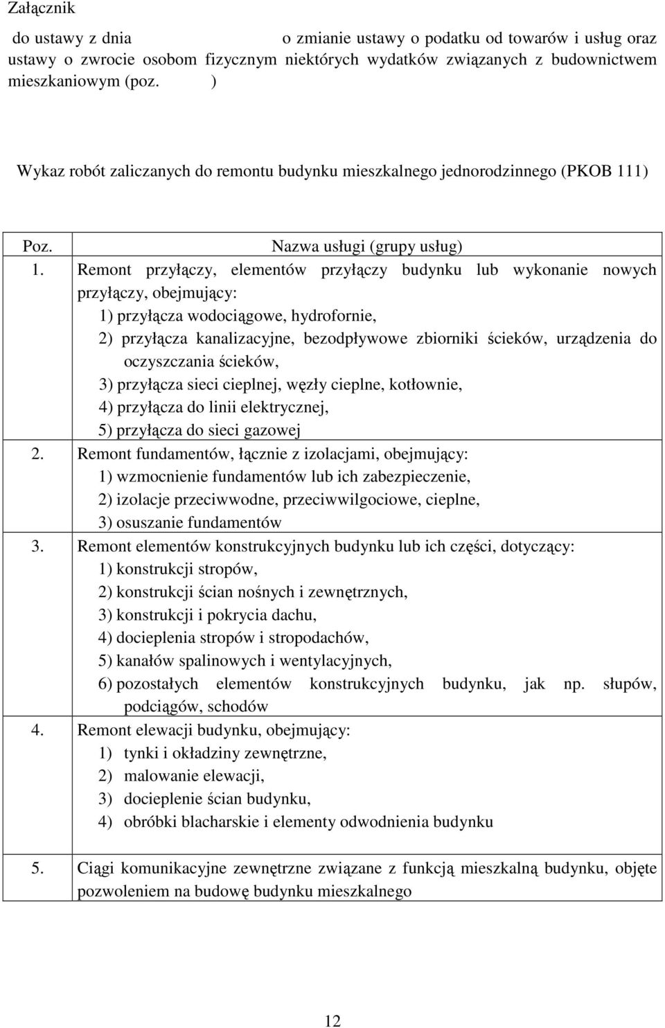 Remont przyłączy, elementów przyłączy budynku lub wykonanie nowych przyłączy, obejmujący: 1) przyłącza wodociągowe, hydrofornie, 2) przyłącza kanalizacyjne, bezodpływowe zbiorniki ścieków, urządzenia