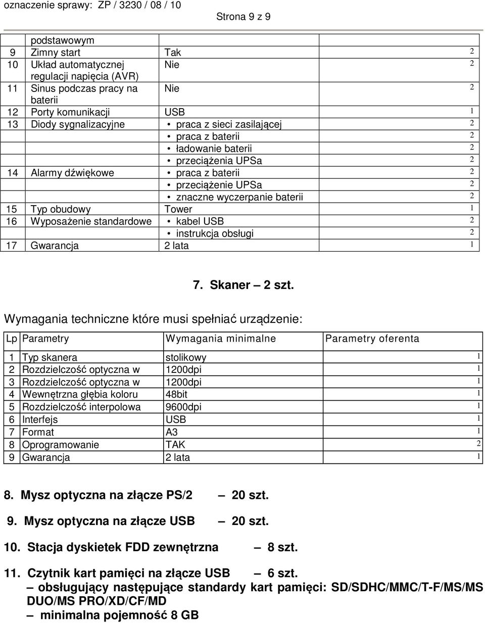 kabel USB instrukcja obsługi 17 Gwarancja lata 1 7. Skaner szt. Lp Parametry Wymagania minimalne Parametry oferenta.