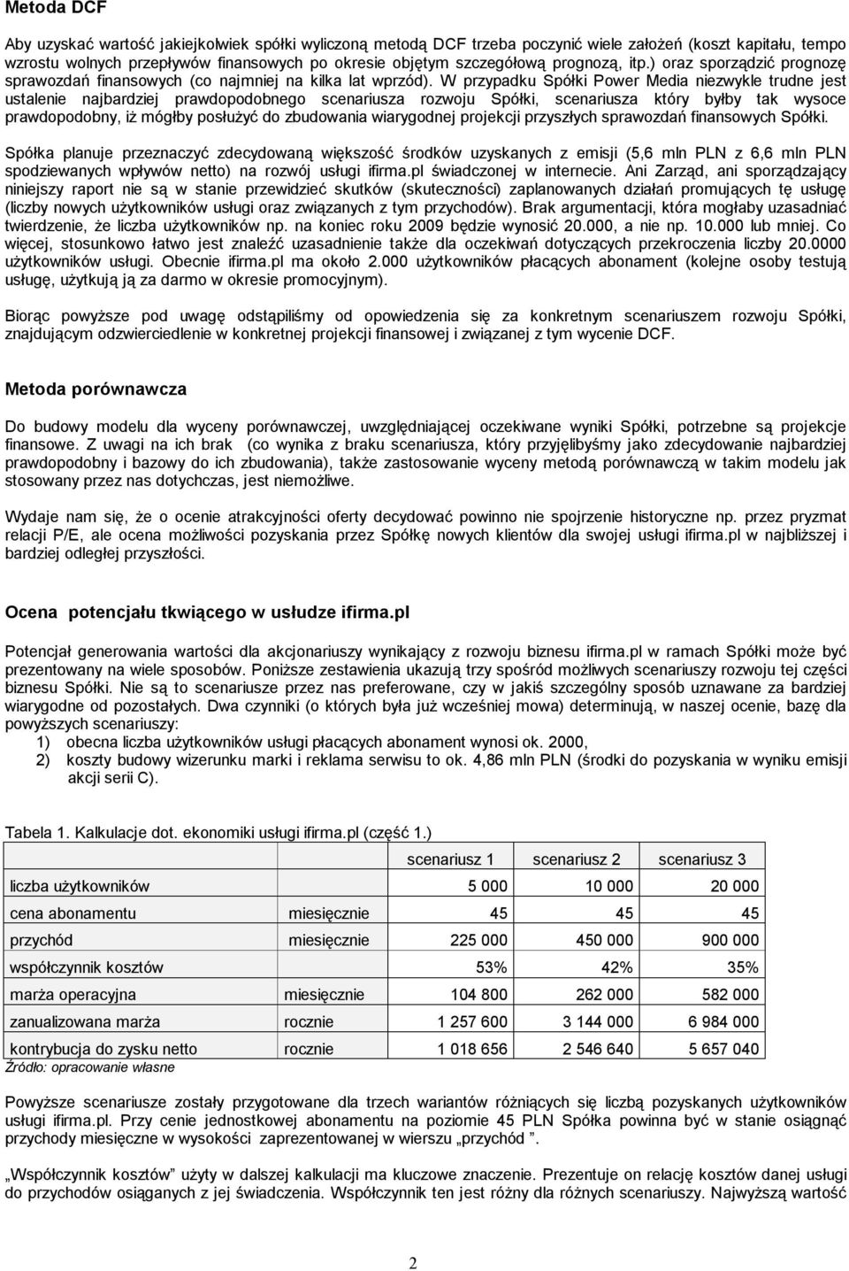 W przypadku Spółki Power Media niezwykle trudne jest ustalenie najbardziej prawdopodobnego scenariusza rozwoju Spółki, scenariusza który byłby tak wysoce prawdopodobny, iż mógłby posłużyć do