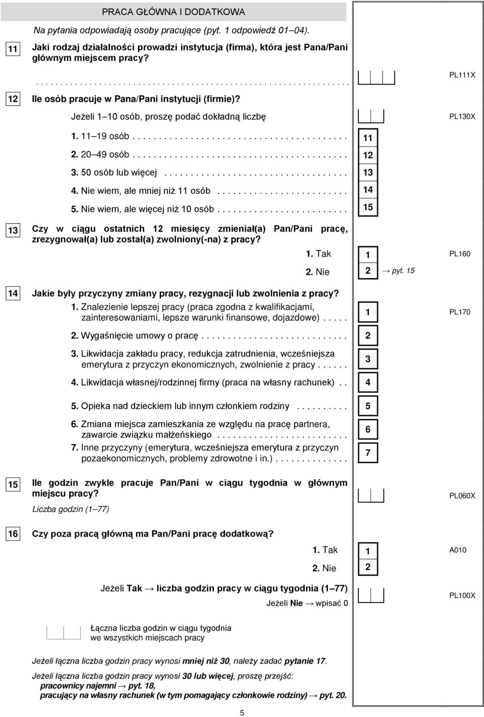 .. 5. Nie wiem, ale więcej niż 10 osób... 1 1 14 15 1 Czy w ciągu ostatnich 1 miesięcy zmieniał(a) Pan/Pani pracę, zrezygnował(a) lub został(a) zwolniony(-na) z pracy? PL160.