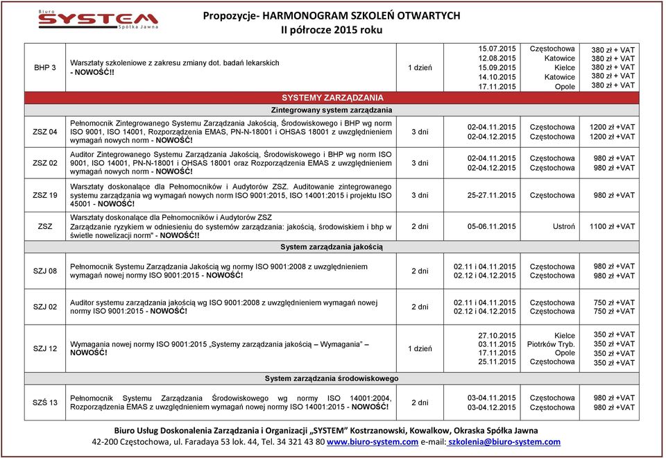 uwzględnieniem wymagań nowych norm - NOWOŚĆ! 02-04.11.2015 02-04.12.