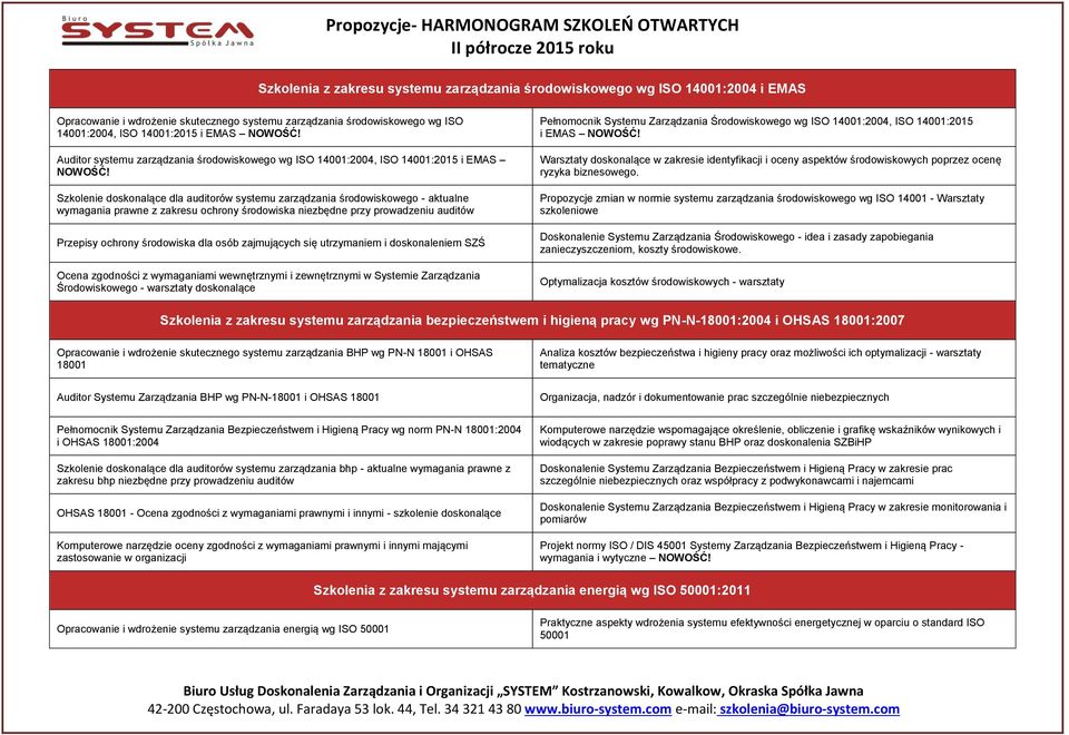 Szkolenie doskonalące dla auditorów systemu zarządzania środowiskowego - aktualne wymagania prawne z zakresu ochrony środowiska niezbędne przy prowadzeniu auditów Przepisy ochrony środowiska dla osób