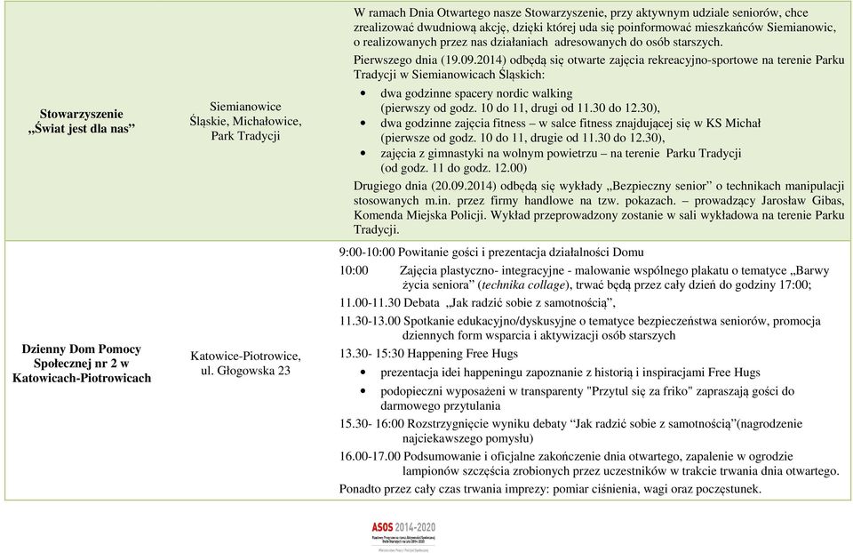 realizowanych przez nas działaniach adresowanych do osób starszych. Pierwszego dnia (19.09.