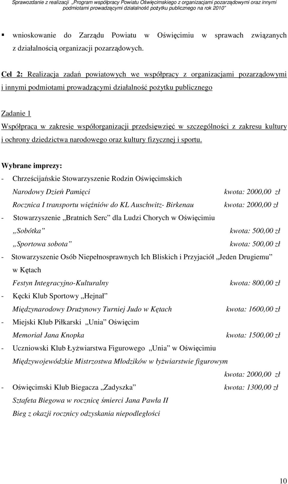 przedsięwzięć w szczególności z zakresu kultury i ochrony dziedzictwa narodowego oraz kultury fizycznej i sportu.