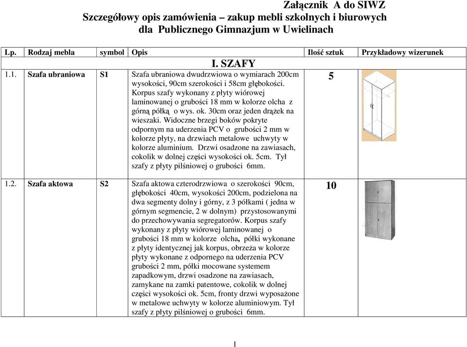 Korpus szafy wykonany z płyty wiórowej laminowanej o grubości 8 mm w kolorze olcha z górną półką o wys. ok. 30cm oraz jeden drążek na wieszaki.