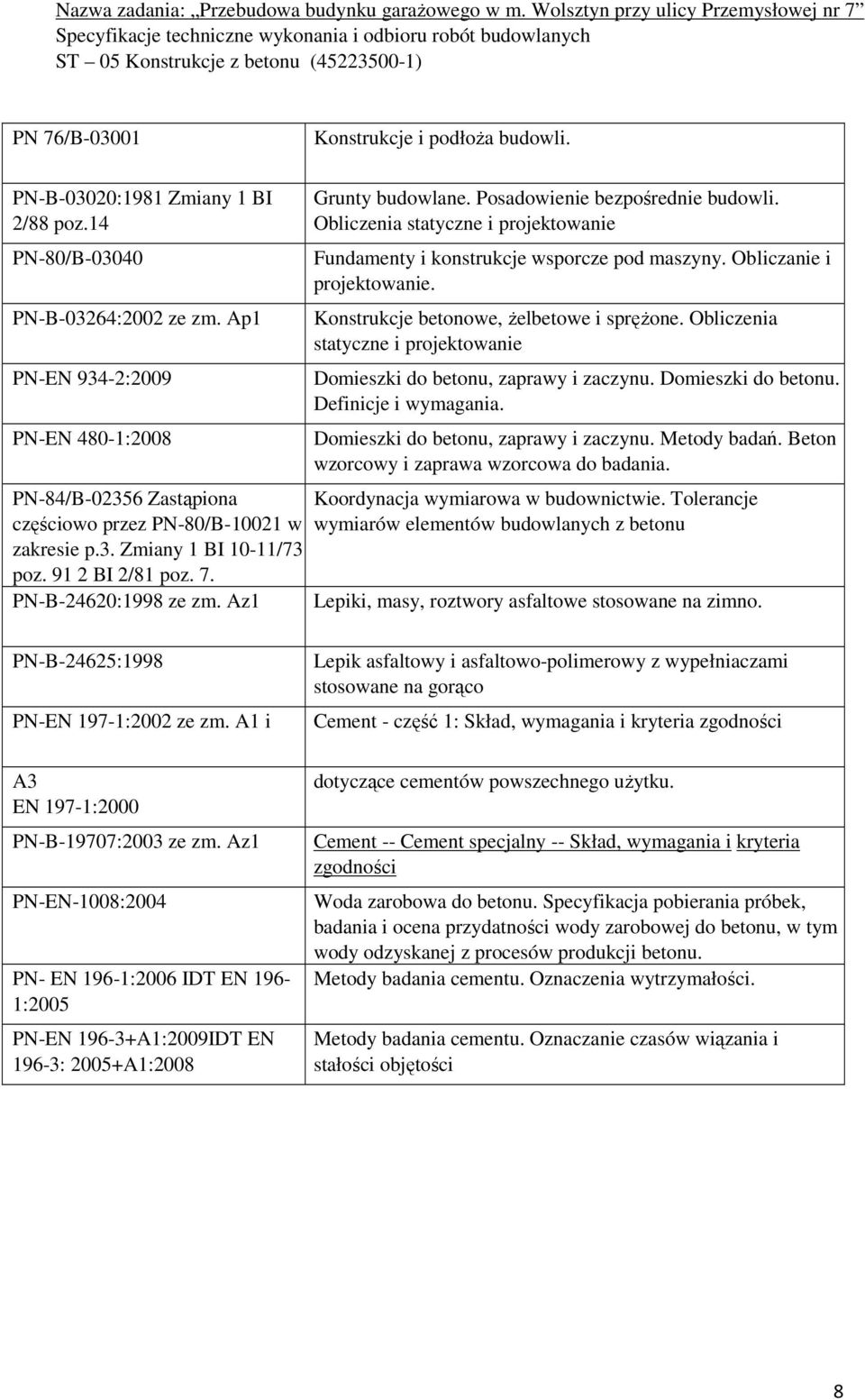 Obliczenia statyczne i projektowanie Domieszki do betonu, zaprawy i zaczynu. Domieszki do betonu. Definicje i wymagania. Domieszki do betonu, zaprawy i zaczynu. Metody badań.