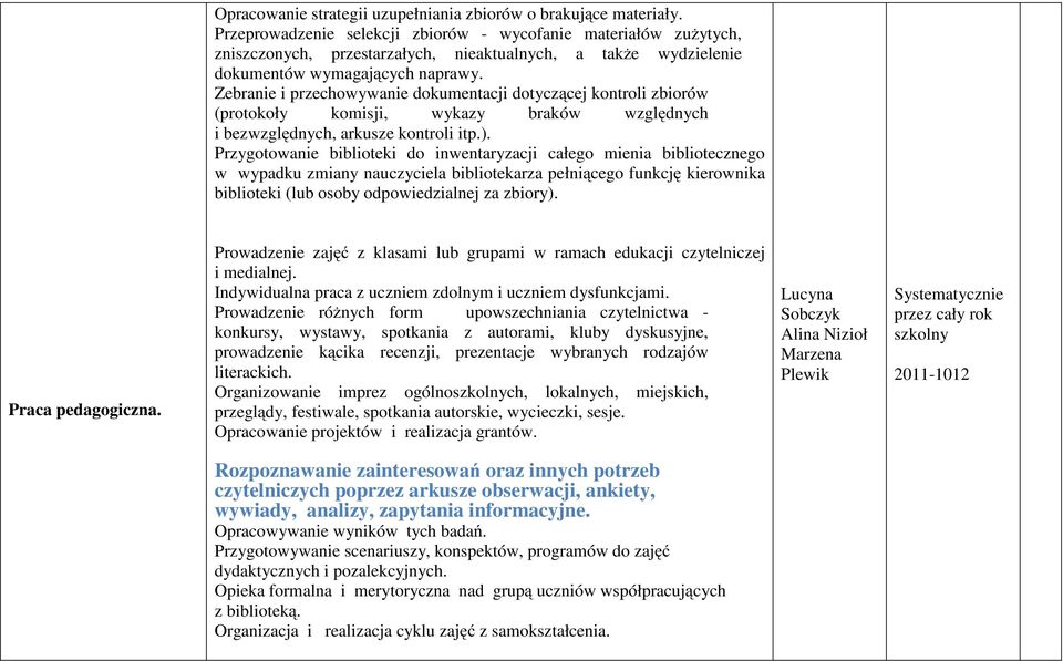 Zebranie i przechowywanie dokumentacji dotyczącej kontroli zbiorów (protokoły komisji, wykazy braków względnych i bezwzględnych, arkusze kontroli itp.).