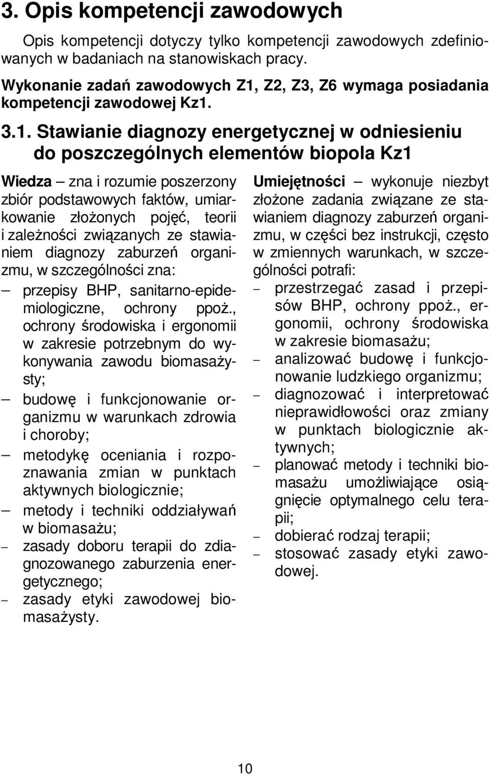 Z2, Z3, Z6 wymaga posiadania kompetencji zawodowej Kz1.