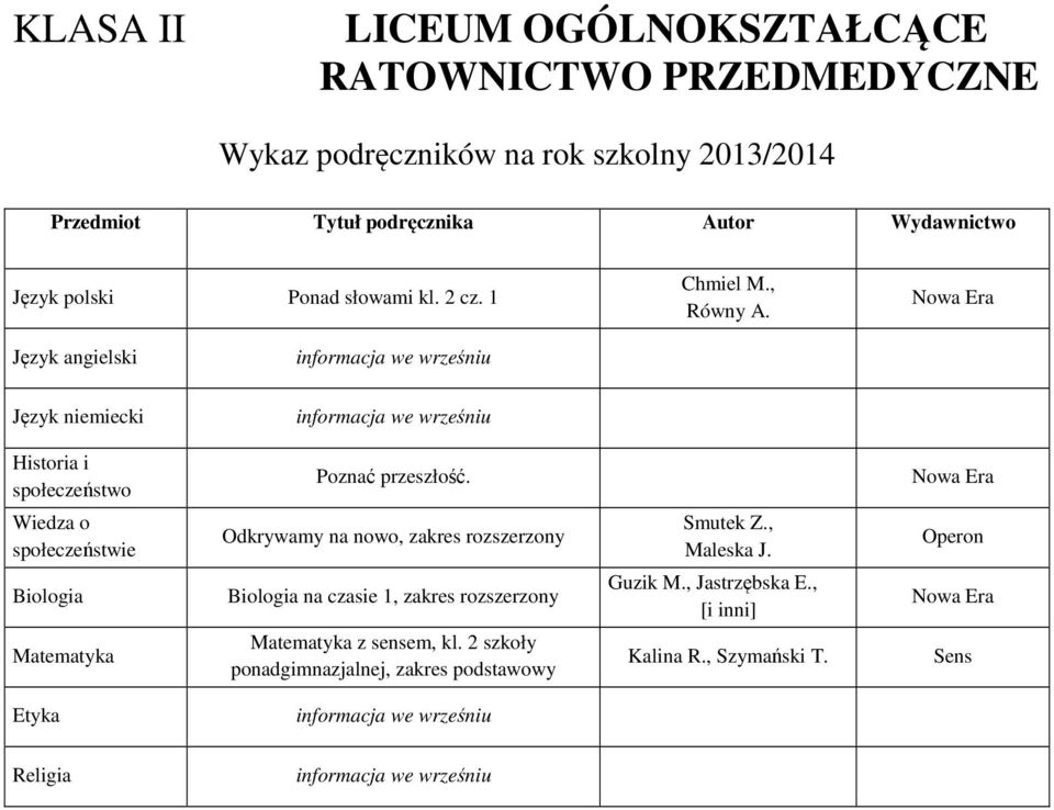 Wiedza o społeczeństwie Biologia Odkrywamy na nowo, zakres rozszerzony Biologia na czasie 1, zakres