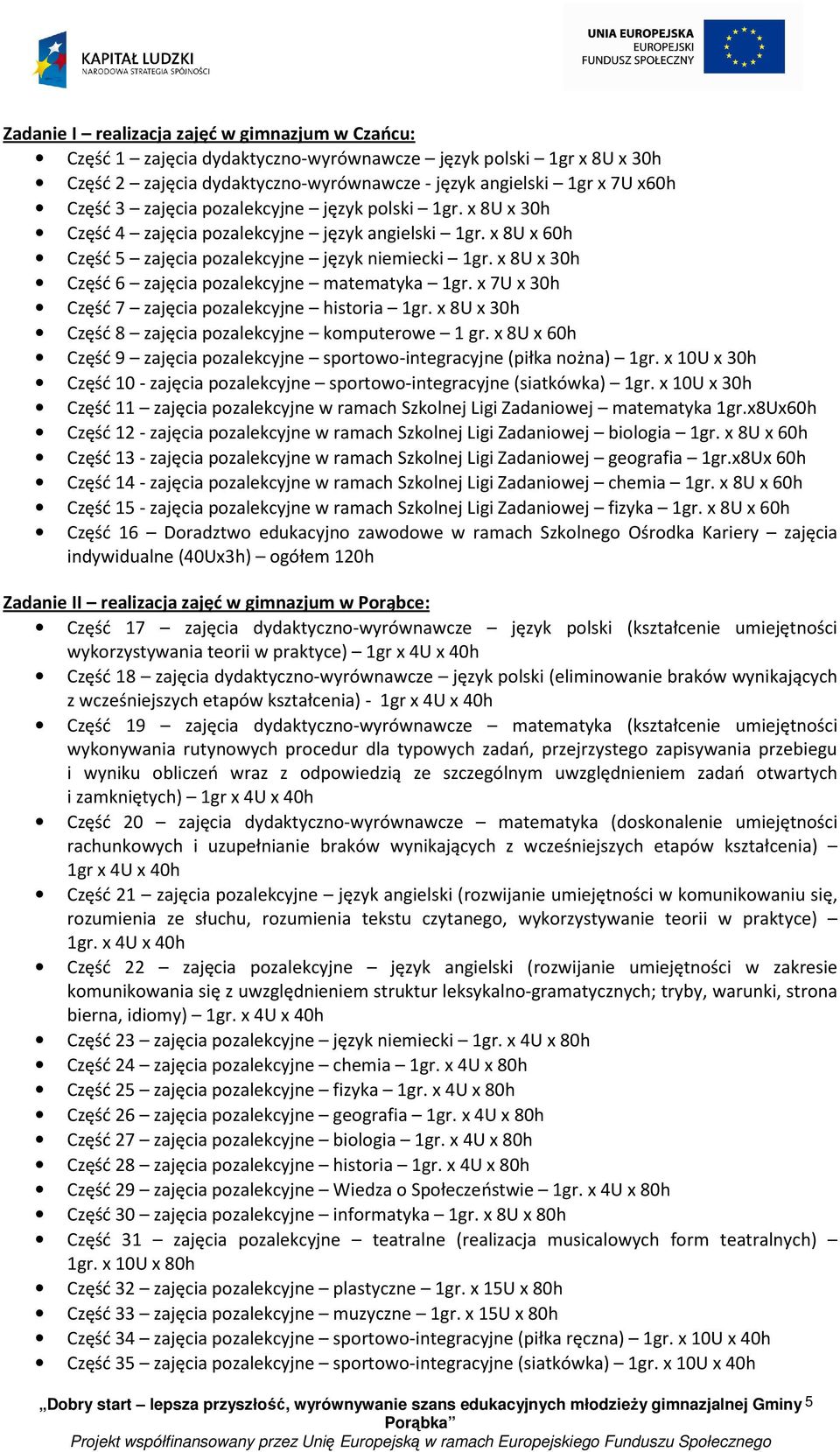 x 8U x 30h Część 6 zajęcia pozalekcyjne matematyka 1gr. x 7U x 30h Część 7 zajęcia pozalekcyjne historia 1gr. x 8U x 30h Część 8 zajęcia pozalekcyjne komputerowe 1 gr.