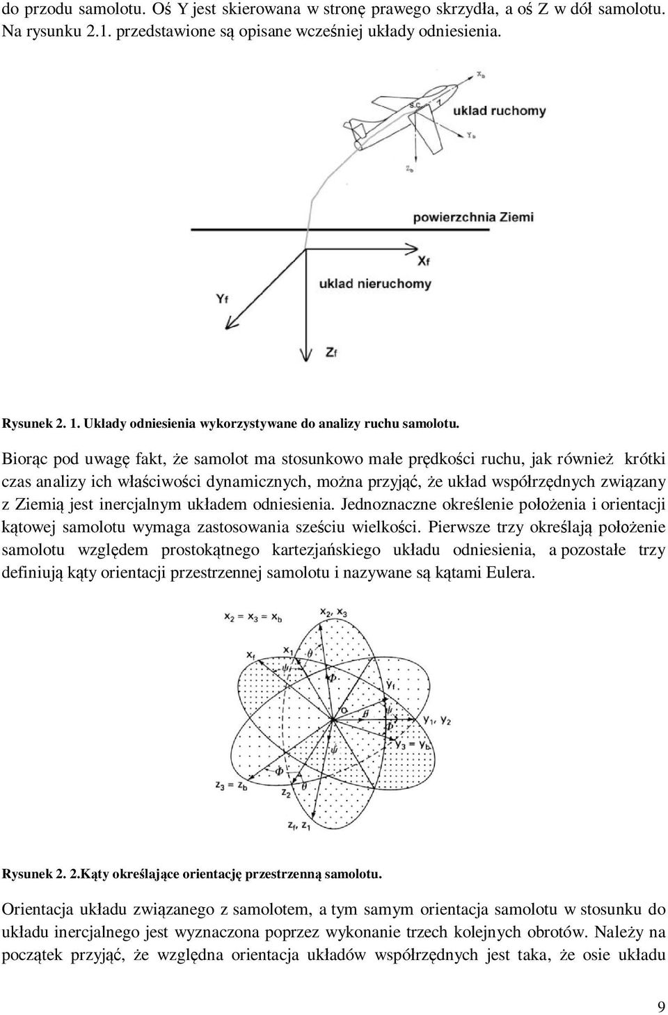Biorc pod uwag fakt, e samolot ma stosunkowo mae prdkoci ruchu, jak równie krótki czas analizy ich wciwoci dynamicznych, mona przyj, e ukad wspórzdnych zwizany z Ziemi jest inercjalnym ukadem