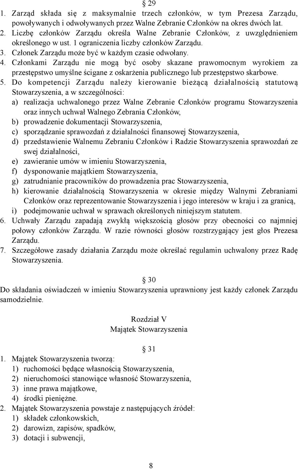 Członkami Zarządu nie mogą być osoby skazane prawomocnym wyrokiem za przestępstwo umyślne ścigane z oskarżenia publicznego lub przestępstwo skarbowe. 5.