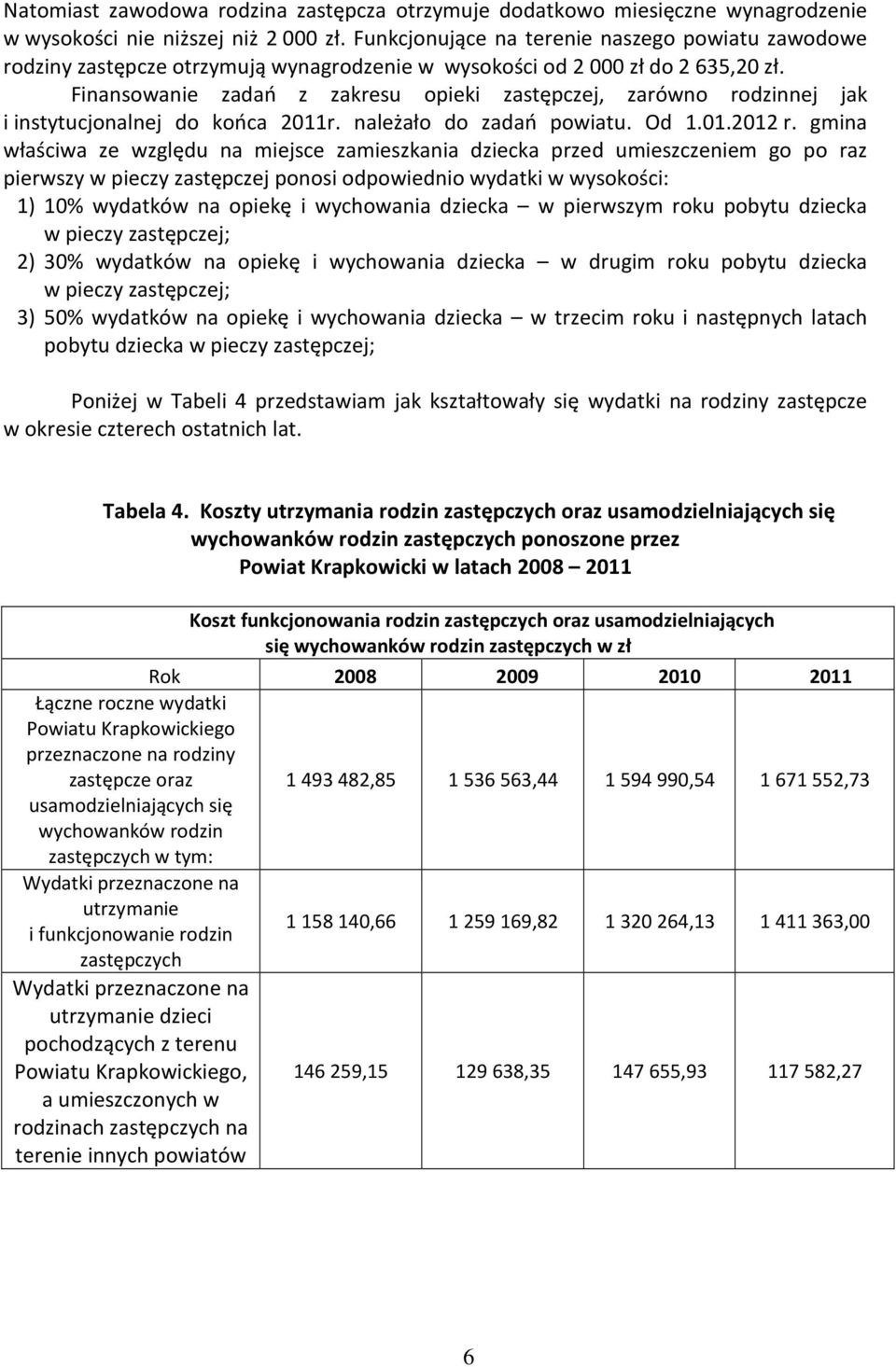 Finansowanie zadań z zakresu opieki zastępczej, zarówno rodzinnej jak i instytucjonalnej do końca 2011r. należało do zadań powiatu. Od 1.01.2012 r.