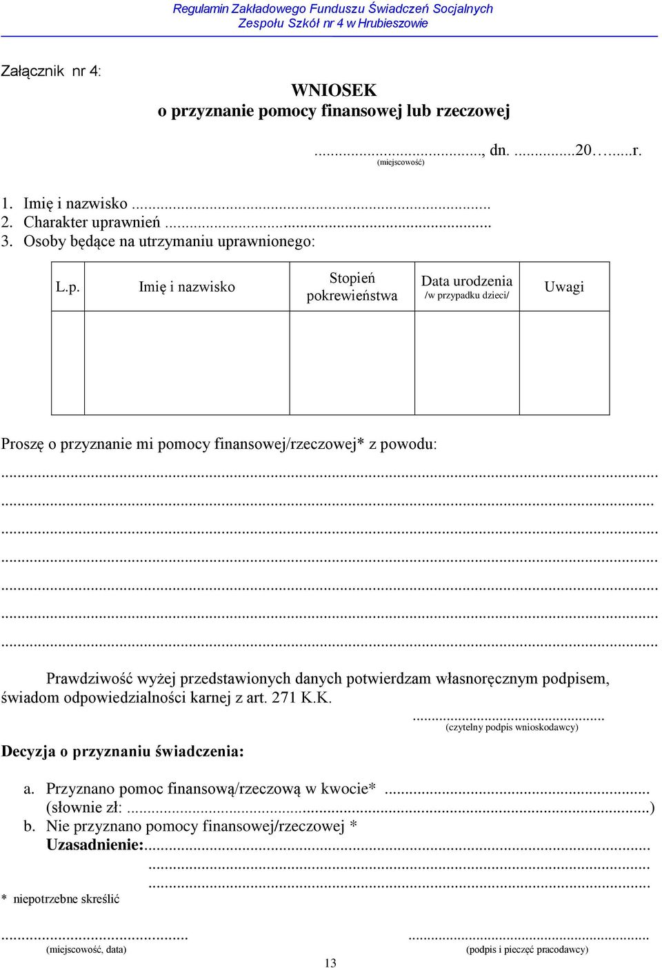 .. Prawdziwość wyżej przedstawionych danych potwierdzam własnoręcznym podpisem, świadom odpowiedzialności karnej z art. 271 K.