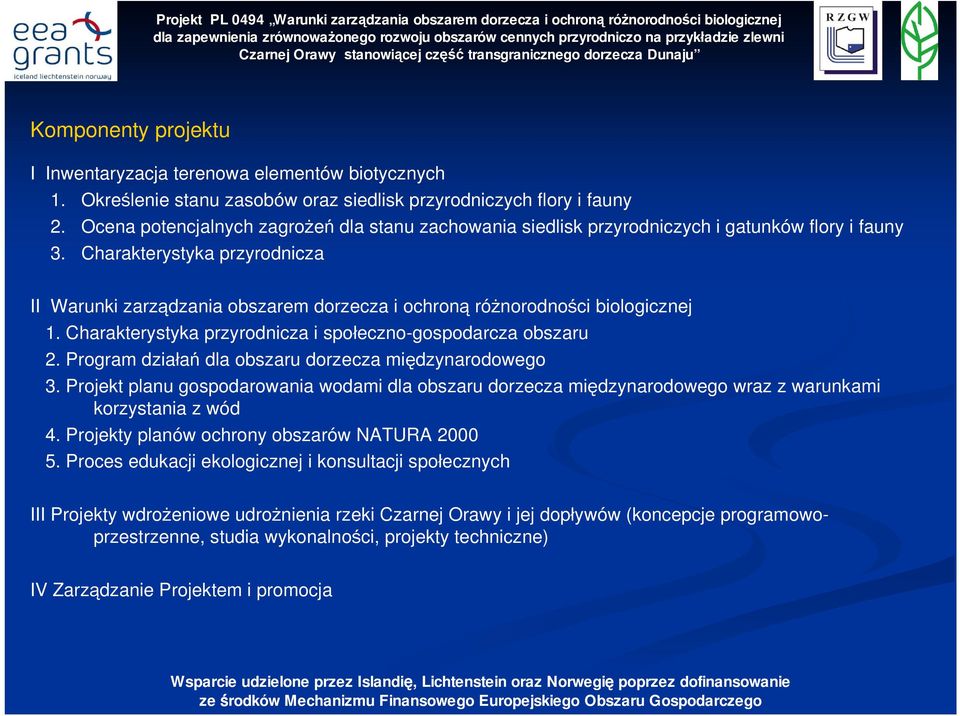 Charakterystyka przyrodnicza II Warunki zarządzania obszarem dorzecza i ochroną różnorodności biologicznej 1. Charakterystyka przyrodnicza i społeczno-gospodarcza obszaru 2.