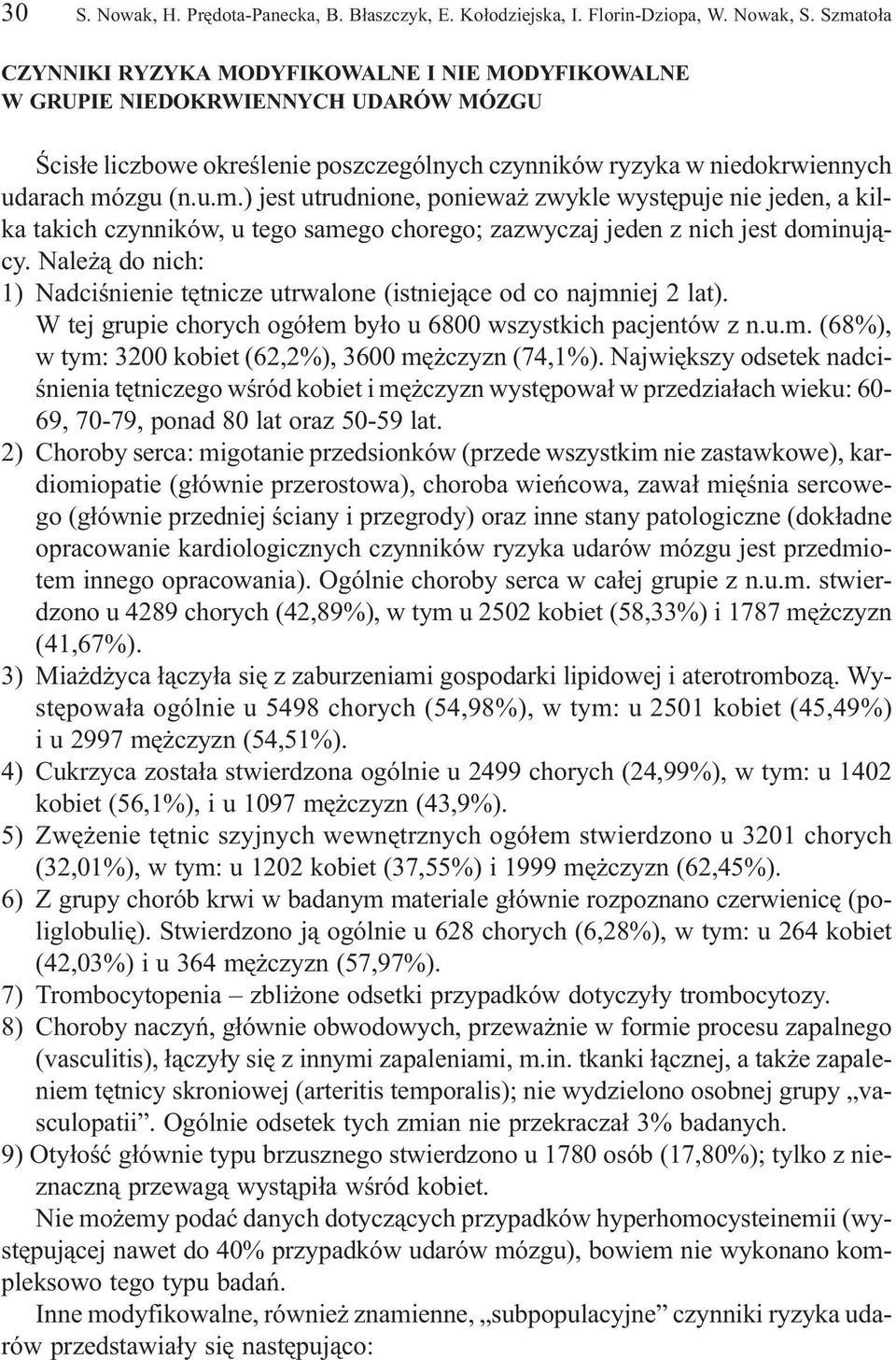 Nale ¹ do nich: 1) Nadciœnienie têtnicze utrwalone (istniej¹ce od co najmniej 2 lat). W tej grupie chorych ogó³em by³o u 6800 wszystkich pacjentów z n.u.m. (68%), w tym: 3200 kobiet (62,2%), 3600 mê czyzn (74,1%).