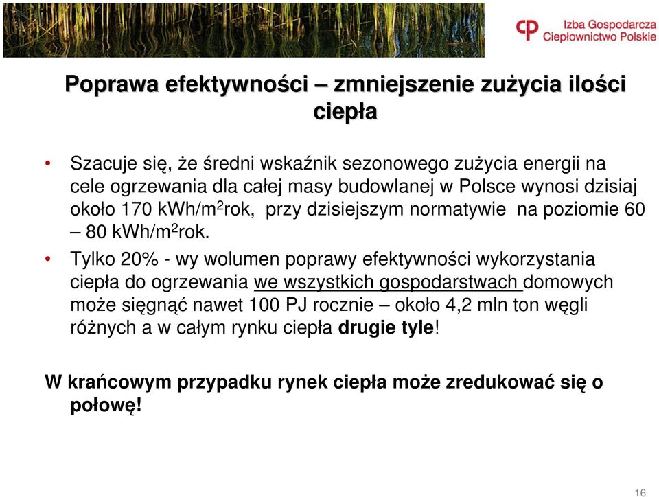 Tylko 20% - wy wolumen poprawy efektywności wykorzystania ciepła do ogrzewania we wszystkich gospodarstwach domowych może sięgnąć nawet