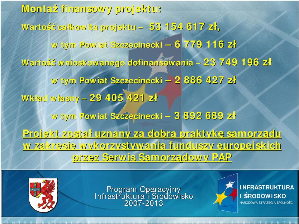 Szczecinecki 3 892 689 zł Projekt został uznany za dobra praktykę samorządu w zakresie wykorzystywania funduszy europejskich