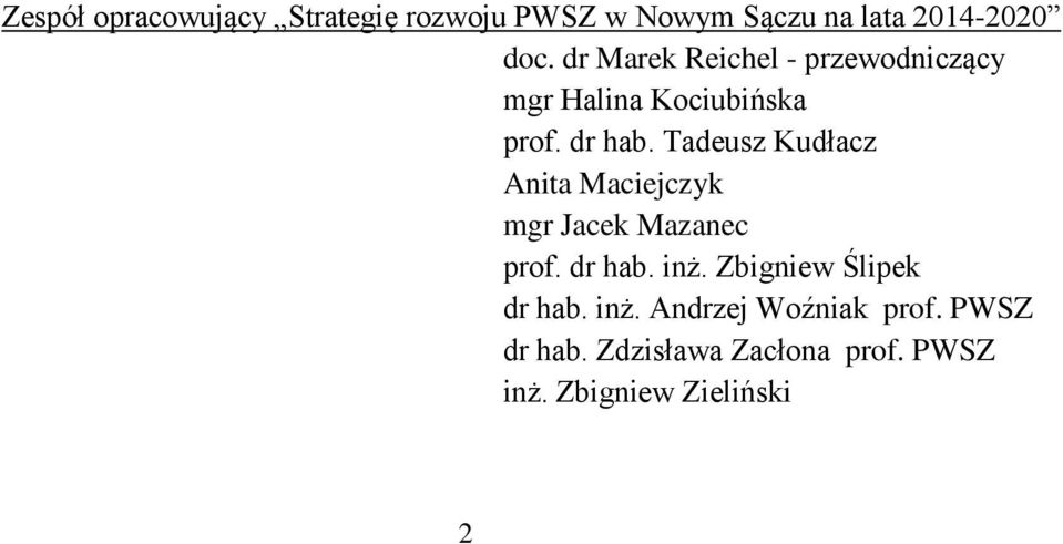 Tadeusz Kudłacz Anita Maciejczyk mgr Jacek Mazanec prof. dr hab. inż.