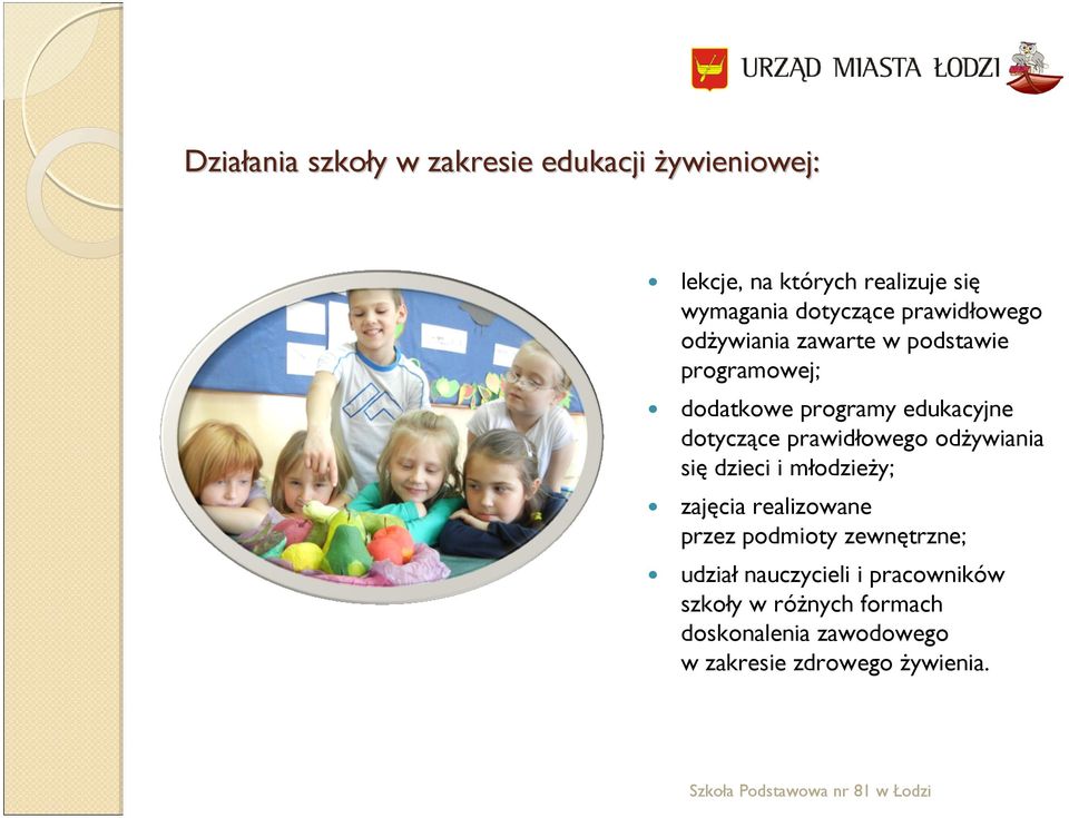 dotyczące prawidłowego odżywiania się dzieci i młodzieży; zajęcia realizowane przez podmioty