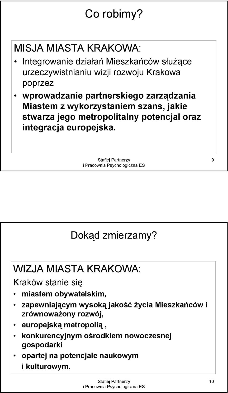 partnerskiego zarządzania Miastem z wykorzystaniem szans, jakie stwarza jego metropolitalny potencjał oraz integracja europejska.