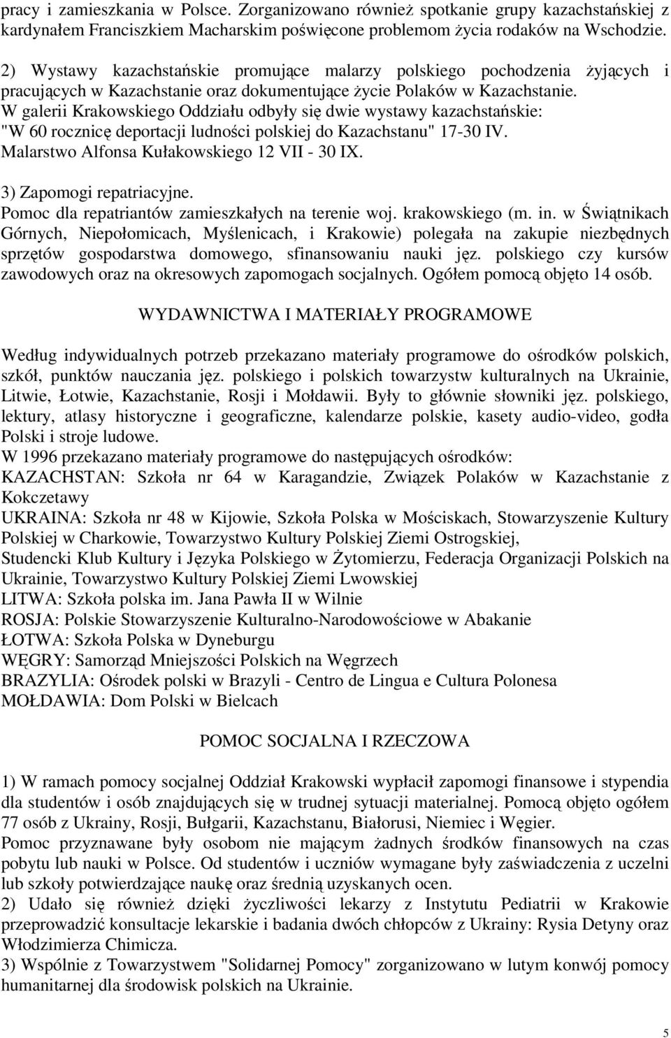 W galerii Krakowskiego Oddziału odbyły się dwie wystawy kazachstańskie: "W 60 rocznicę deportacji ludności polskiej do Kazachstanu" 17-30 IV. Malarstwo Alfonsa Kułakowskiego 12 VII - 30 IX.