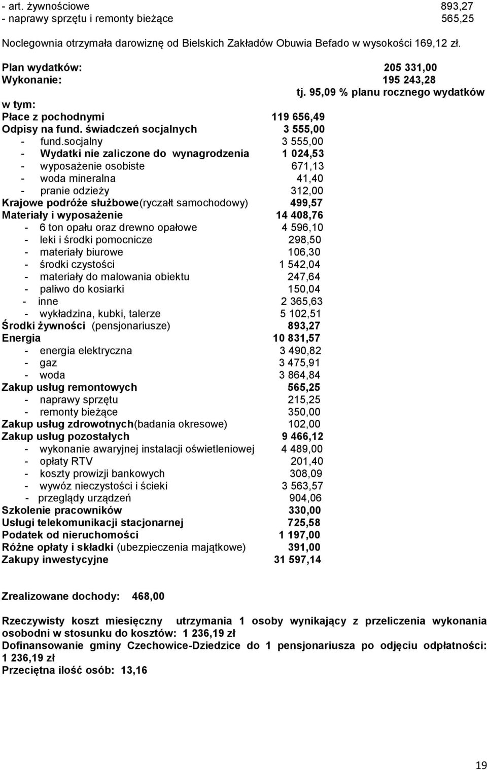 socjalny 3 555,00 - Wydatki nie zaliczone do wynagrodzenia 1 024,53 - wyposażenie osobiste 671,13 - woda mineralna 41,40 - pranie odzieży 312,00 Krajowe podróże służbowe(ryczałt samochodowy) 499,57