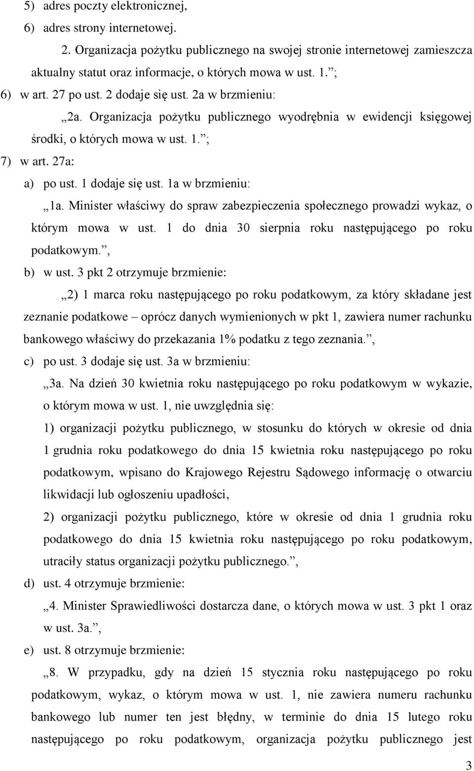 1 dodaje się ust. 1a w brzmieniu: 1a. Minister właściwy do spraw zabezpieczenia społecznego prowadzi wykaz, o którym mowa w ust. 1 do dnia 30 sierpnia roku następującego po roku podatkowym., b) w ust.