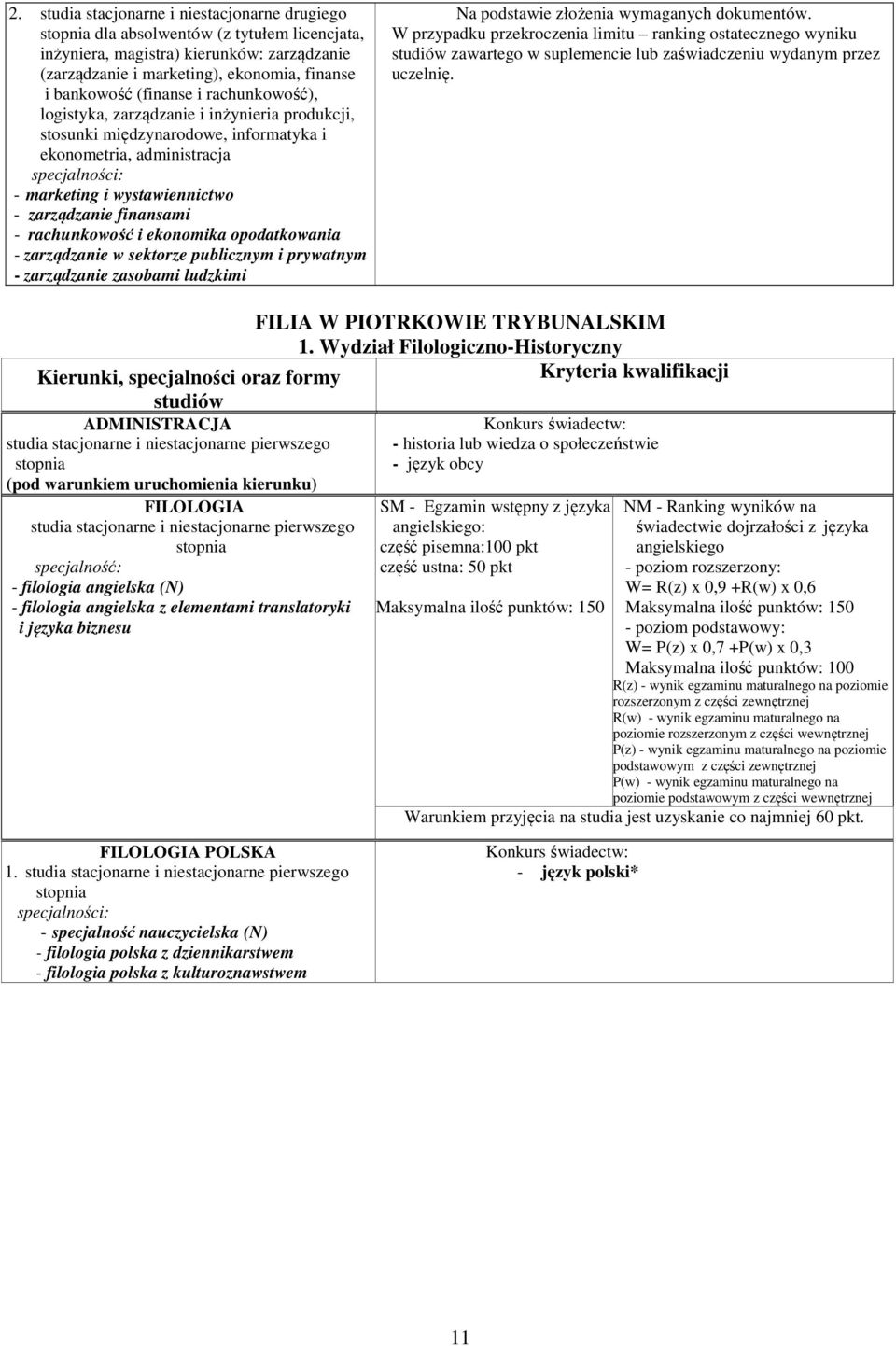 sektorze publicznym i prywatnym - zarządzanie zasobami ludzkimi W przypadku przekroczenia limitu ranking ostatecznego wyniku studiów zawartego w suplemencie lub zaświadczeniu wydanym przez uczelnię.