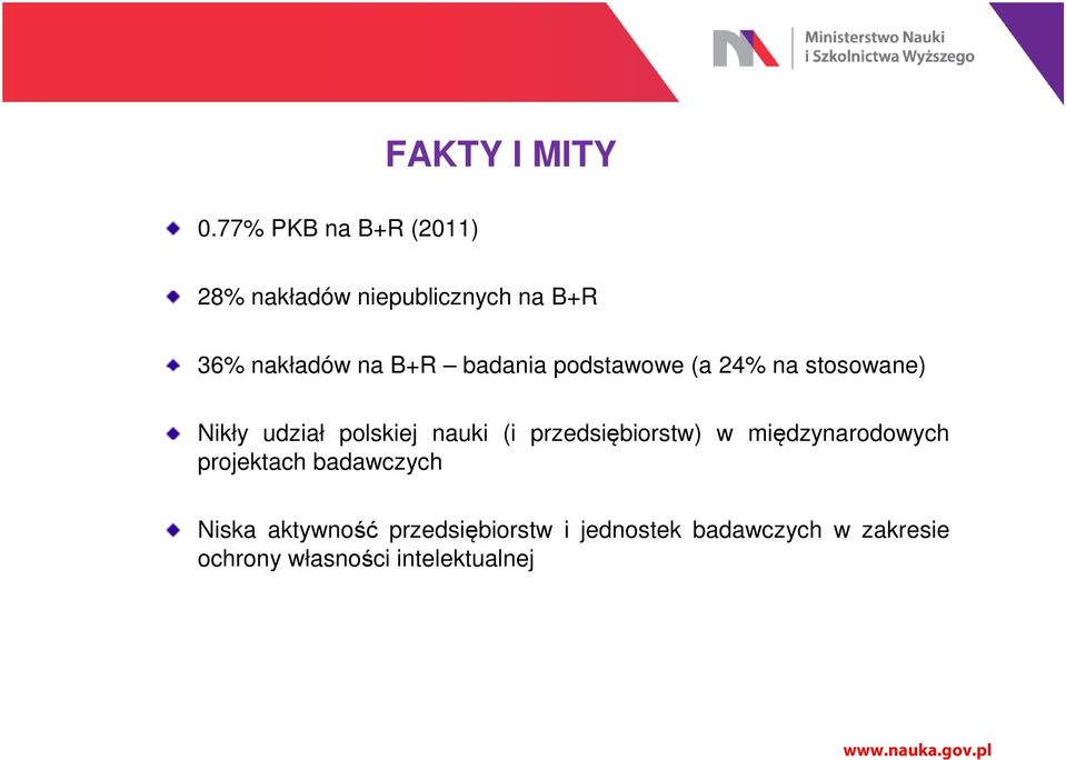 badania podstawowe (a 24% na stosowane) Nikły udział polskiej nauki (i