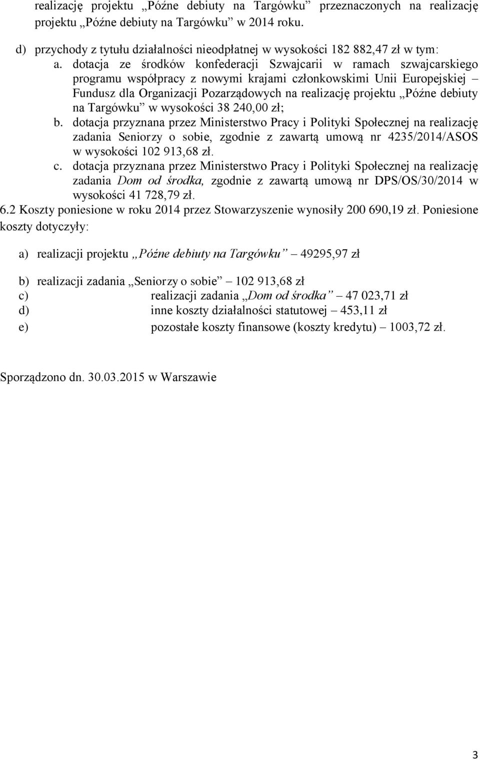 dotacja ze środków konfederacji Szwajcarii w ramach szwajcarskiego programu współpracy z nowymi krajami członkowskimi Unii Europejskiej Fundusz dla Organizacji Pozarządowych na realizację projektu