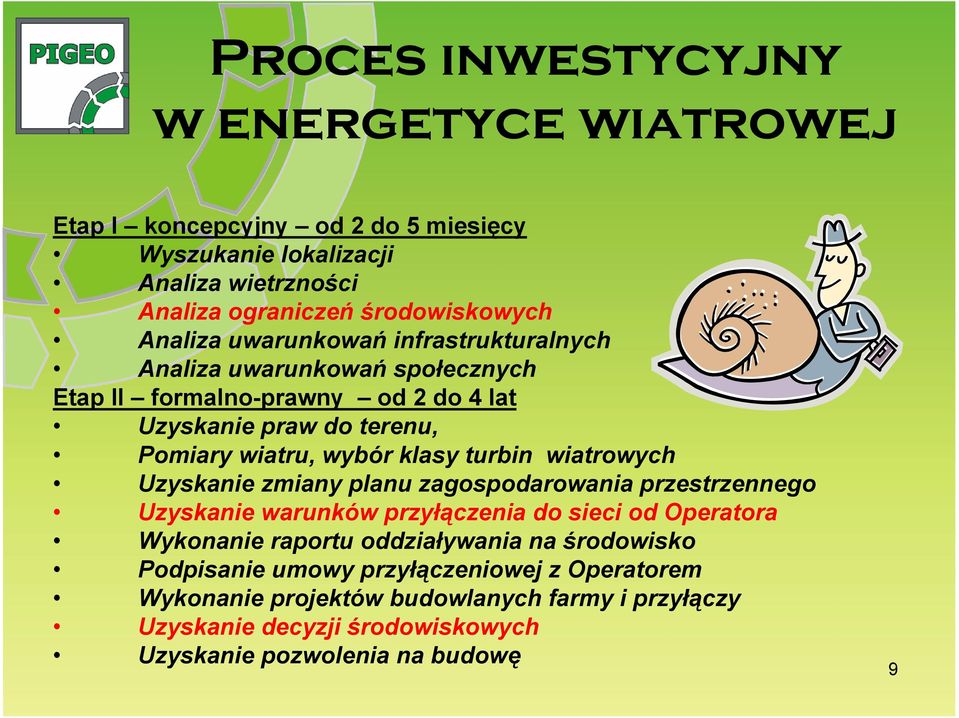 turbin wiatrowych Uzyskanie zmiany planu zagospodarowania przestrzennego Uzyskanie warunków przyłączenia do sieci od Operatora Wykonanie raportu oddziaływania na