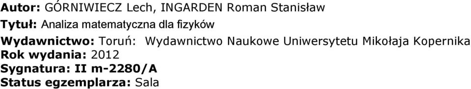 Wydawnictwo: Toruń: Wydawnictwo Naukowe