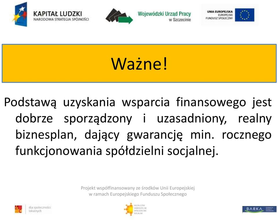 uzasadniony, realny biznesplan, dający gwarancję min.