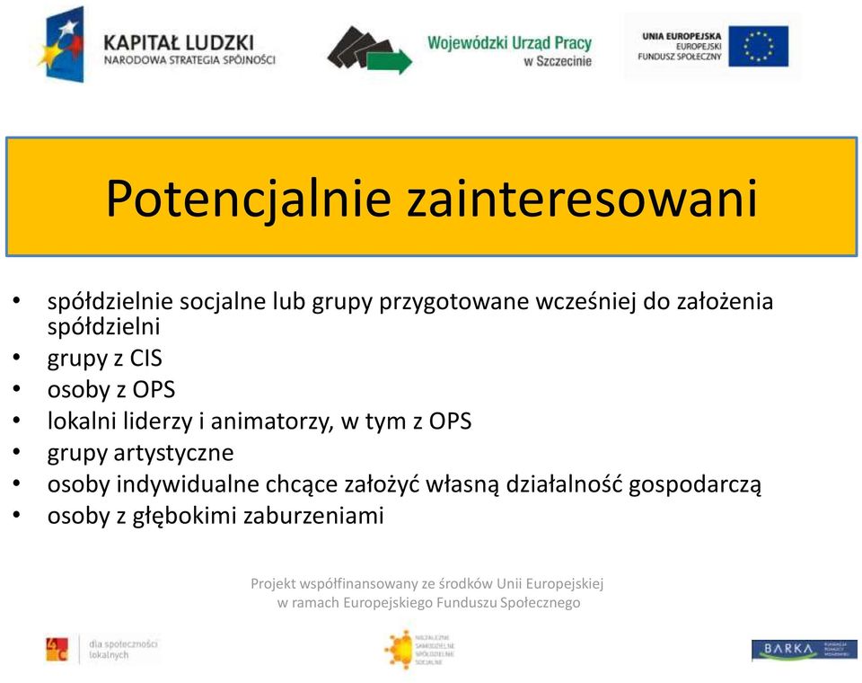 osoby indywidualne chcące założyd własną działalnośd gospodarczą osoby z głębokimi zaburzeniami