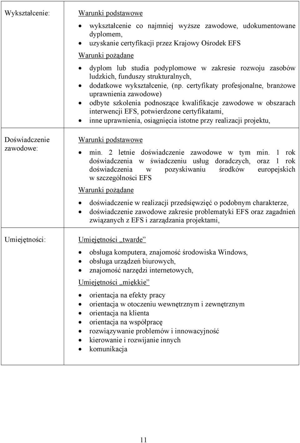 certyfikaty profesjonalne, branżowe uprawnienia zawodowe) odbyte szkolenia podnoszące kwalifikacje zawodowe w obszarach interwencji EFS, potwierdzone certyfikatami, inne uprawnienia, osiągnięcia