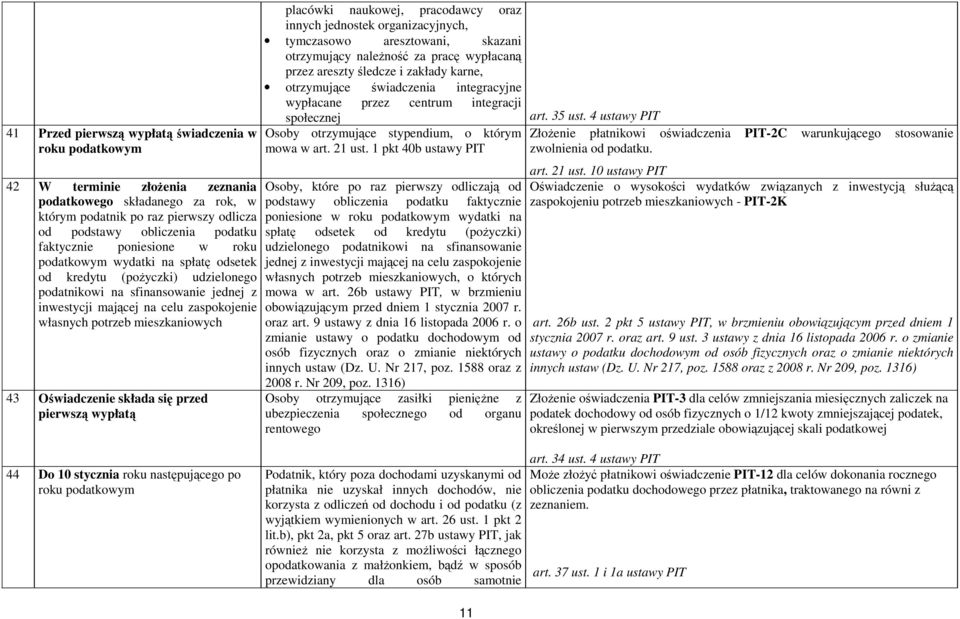 Oświadczenie składa się przed pierwszą wypłatą placówki naukowej, pracodawcy oraz innych jednostek organizacyjnych, tymczasowo aresztowani, skazani otrzymujący naleŝność za pracę wypłacaną przez