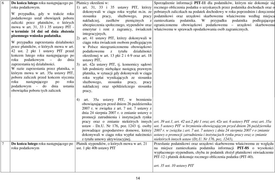 2 pkt 1 ustawy PIT przed końcem lutego roku następującego po do dnia zaprzestania tej działalności. W razie zaprzestania przez płatnika, o którym mowa w art.