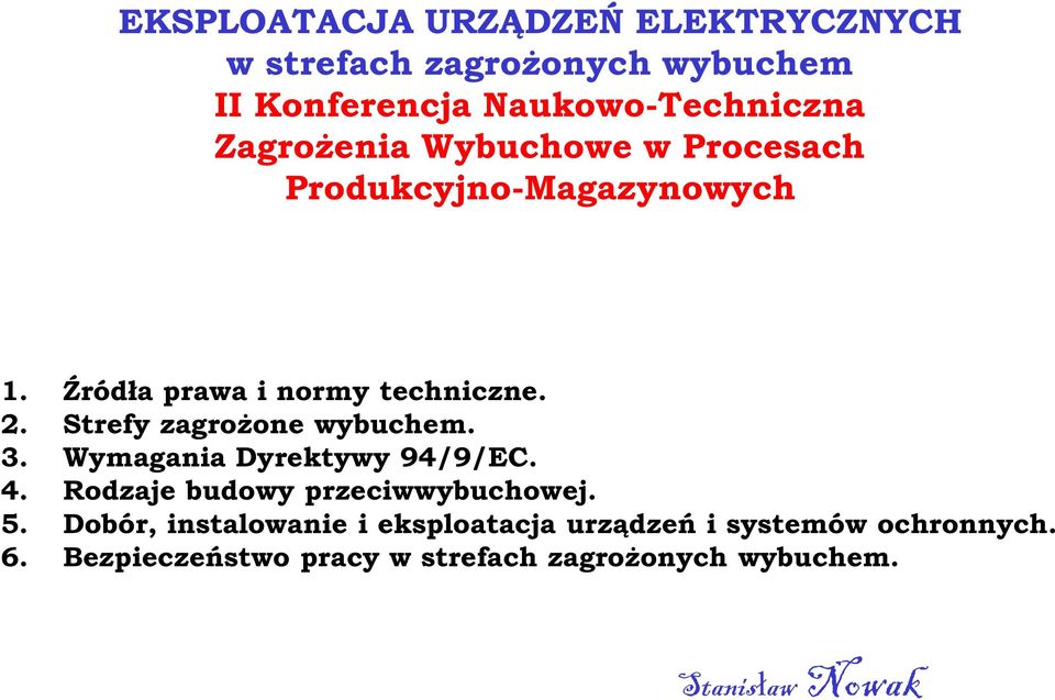 Strefy zagrożone wybuchem. 3. Wymagania Dyrektywy 94/9/EC. 4. Rodzaje budowy przeciwwybuchowej. 5.