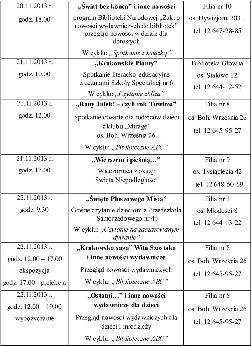 Planty Spotkanie literacko-edukacyjne z uczniami Szkoły Specjalnej nr 6 W cyklu: Czytanie zbliża Rany Julek!