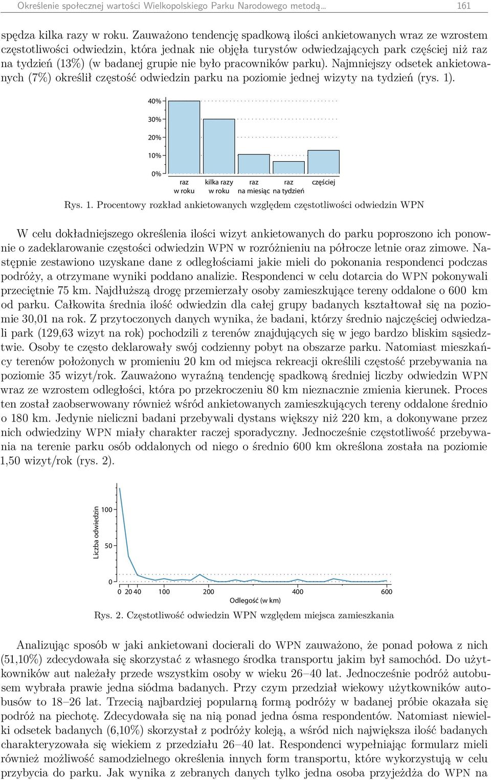 nie było pracowników parku). Najmniejszy odsetek ankietowanych (7%) określił częstość odwiedzin parku na poziomie jednej wizyty na tydzień (rys. 1).