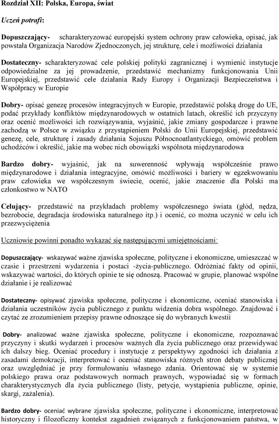 przedstawić cele działania Rady Europy i Organizacji Bezpieczeństwa i Współpracy w Europie Dobry- opisać genezę procesów integracyjnych w Europie, przedstawić polską drogę do UE, podać przykłady