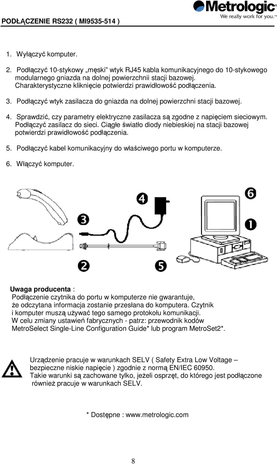 Sprawdzić, czy parametry elektryczne zasilacza są zgodne z napięciem sieciowym. Podłączyć zasilacz do sieci. Ciągłe światło diody niebieskiej na stacji bazowej potwierdzi prawidłowość podłączenia. 5.