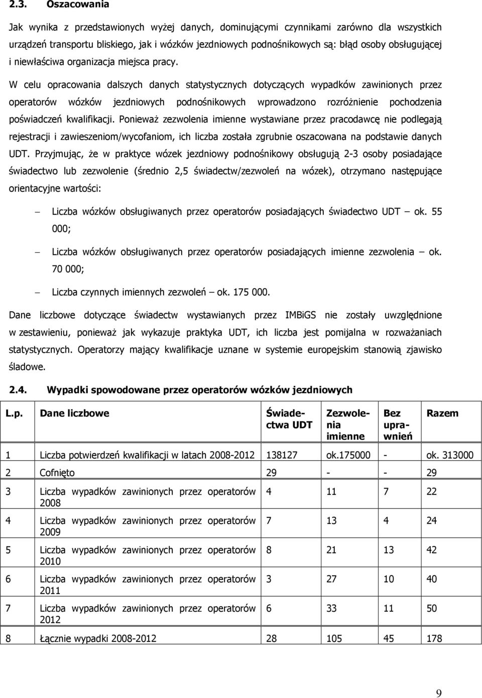 W celu opracowania dalszych danych statystycznych dotyczących wypadków zawinionych przez operatorów wózków jezdniowych podnośnikowych wprowadzono rozróżnienie pochodzenia poświadczeń kwalifikacji.