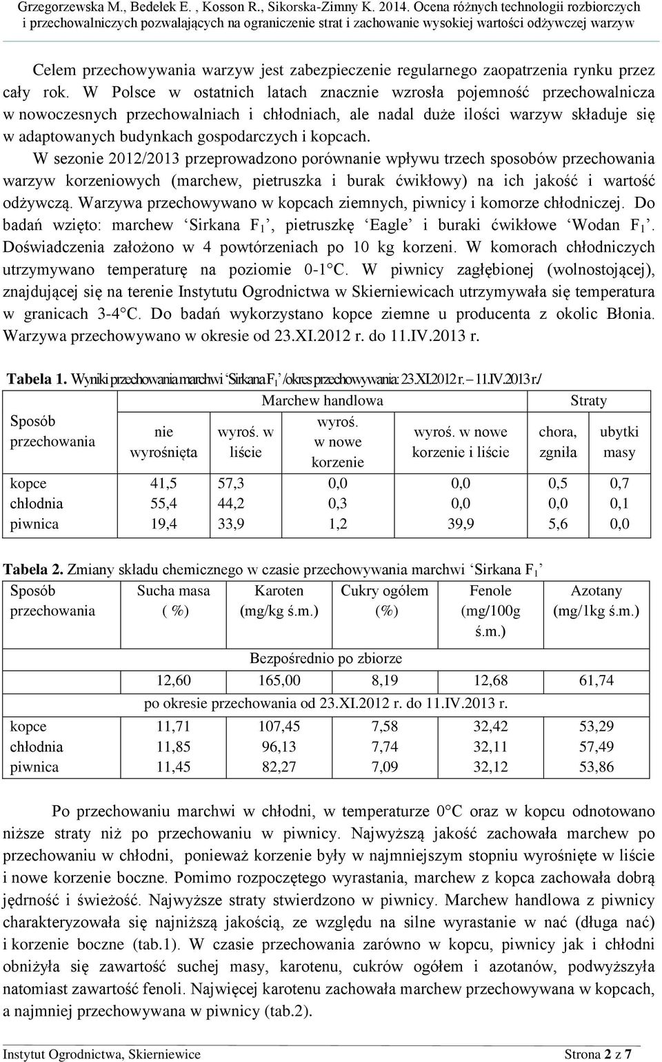 W sezonie 2012/2013 przeprowadzono porównanie wpływu trzech sposobów warzyw korzeniowych (marchew, pietruszka i burak ćwikłowy) na ich jakość i wartość odżywczą.